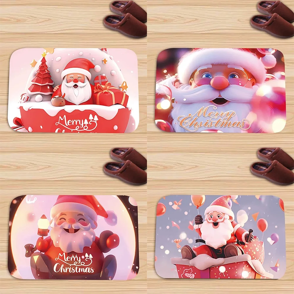 Santa Claus Cartoon Pattern Floor Mat Living Room Porch Entrance Door Mat Home Decoration Bathroom Carpet