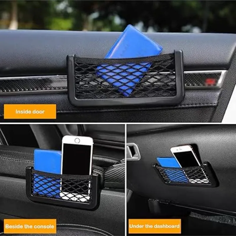 

Adhesive Car Organizer Bag with 2 Mesh Pockets - Universal Fit for Phone, Sunglasses, Keys, 7.87x3.15/3.15x5.91 Inch Car Storage