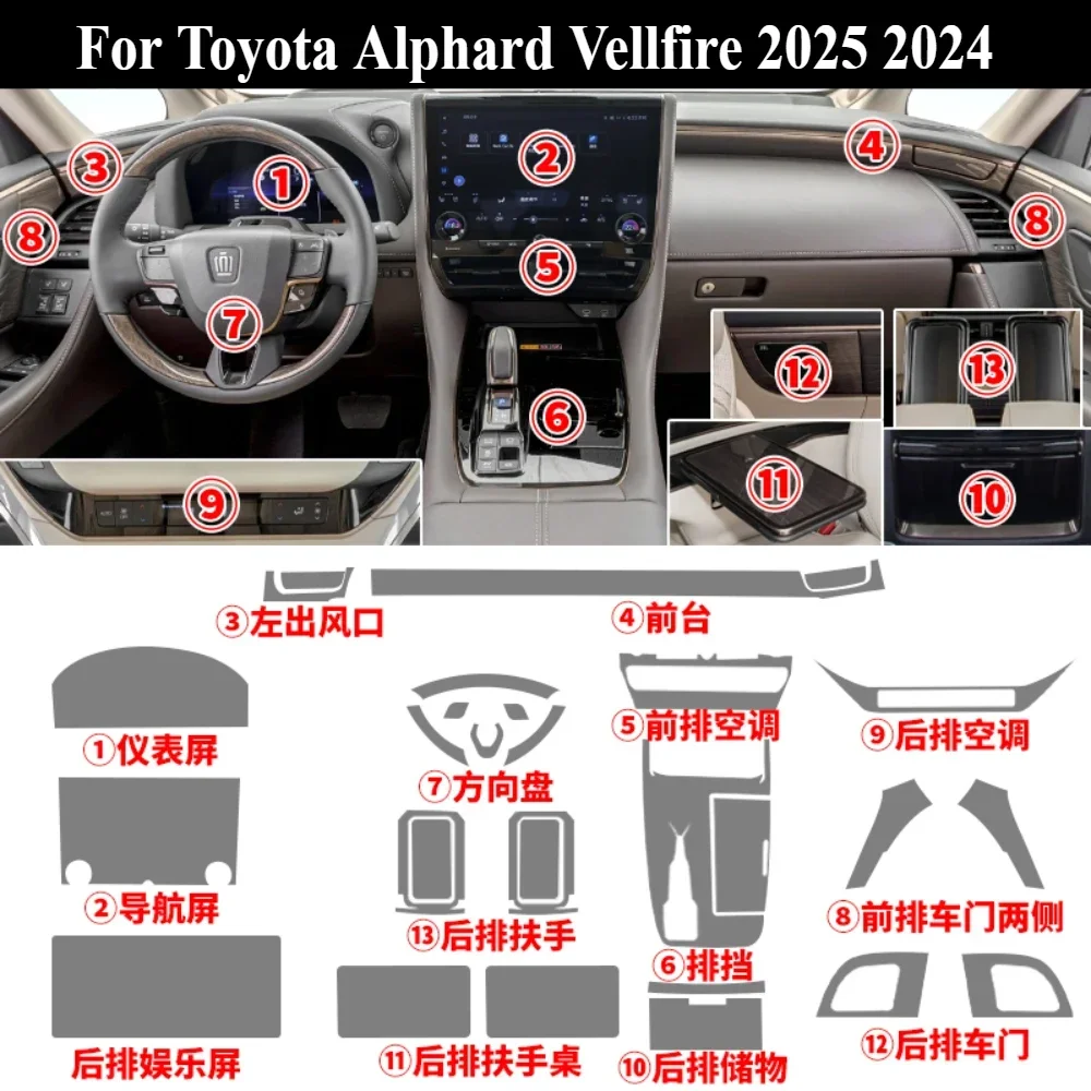 

Защитная пленка для Toyota Alphard Vellfire 2025 PPF, аксессуары для интерьера, прозрачная навигационная панель из ТПУ, центральная консоль
