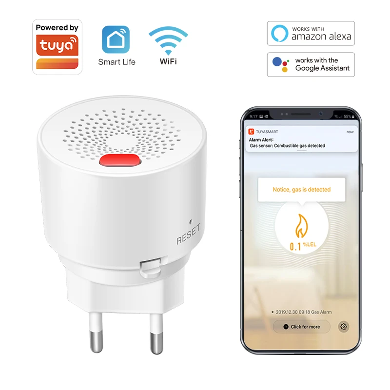 Tuya Smart Home Wifi Natural Gas Sensor Combustible Household Smart LPG Gas Leakage Alarm Detector Fire Security Protection