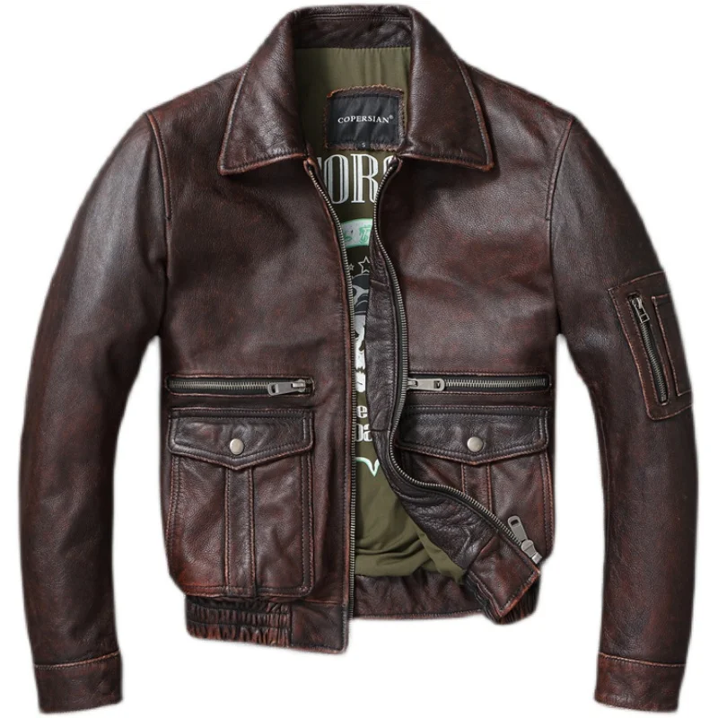 

Vintage Genuine Leather Jacket Men Real Cowhide Air Force Flight Suit A2 Pilot Jacket Bomber Jacket Jaquetas Masculina De Couro