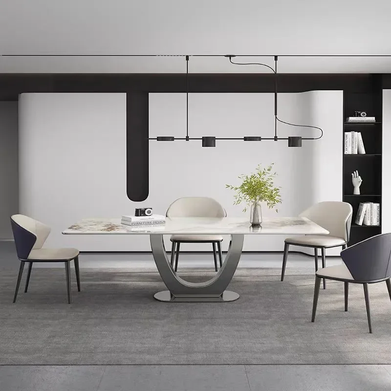 Scratch Resistant Rock Slab Dining Table Modern Simple Small Rectangular Household Restaurant Furniture Light Luxury Style