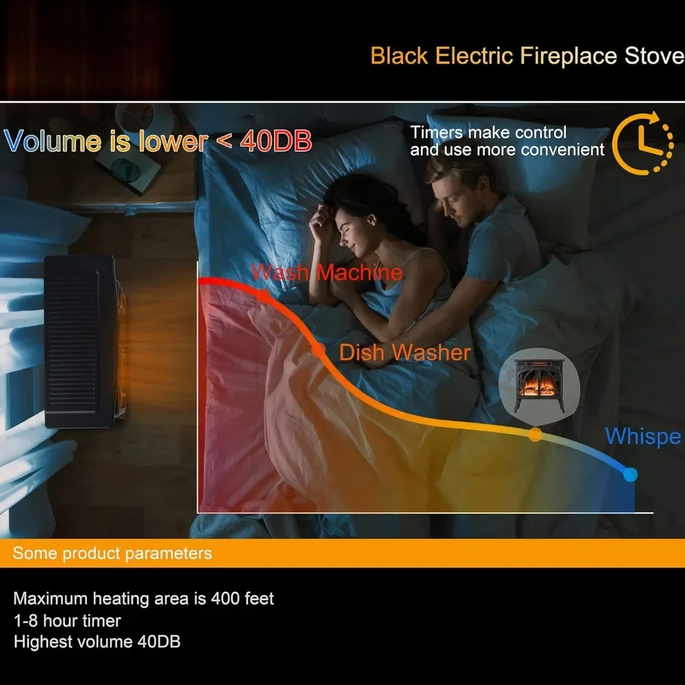 Estufa de chimenea eléctrica de 24 pulgadas, estufa de chimenea infrarroja independiente, llama 3D controlable, 4 llamas variables y colores de registro