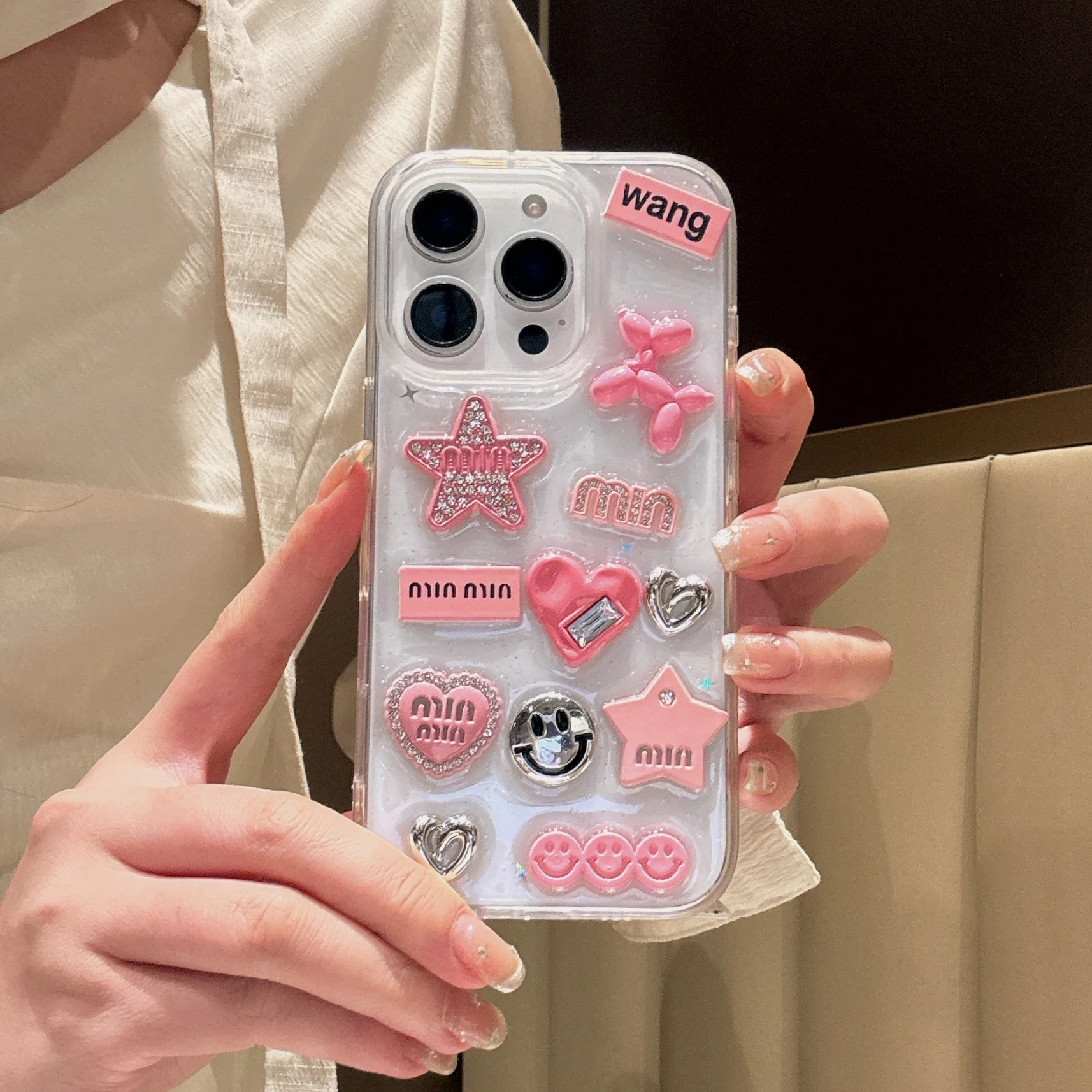 لطيف ثلاثية الأبعاد الحب القلب Y2K ستار حار فتاة قضية الهاتف آيفون 17 16 15 14 13 برو ماكس الايبوكسي شفافة لينة غطاء مقاوم للصدمات
