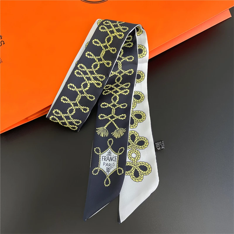 2022 New Small Ribbon Women\'s Scarf Tie Bag Scarf Designer Silk Long Narrow Silk Scarf Decorative Cable Ties Lengthened