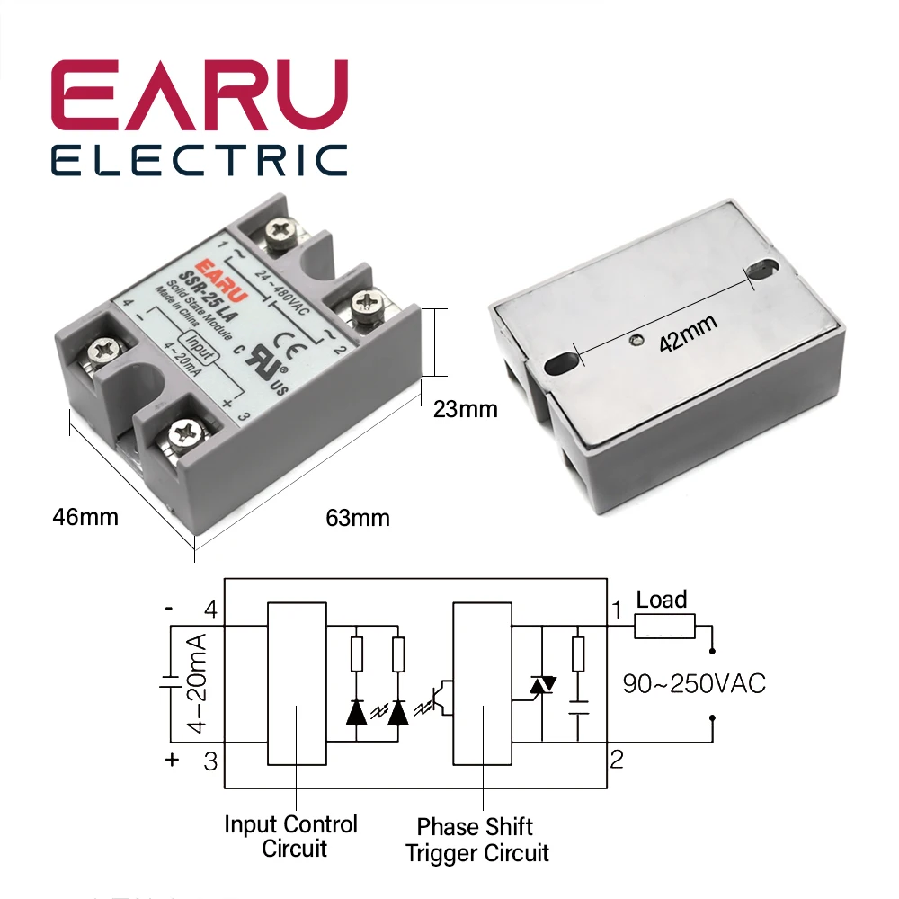 SSR-10LA SSR-25LA SSR-40LA SSR Solid State Relay Current Type Regulator Voltage Regulator AC24-480V Output 4-20mA Module Input