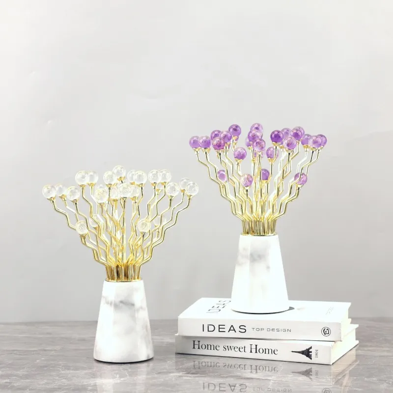 Creative Marble Crystal Metal Bouquet Art Aesthetic Ornaments Ink Marble Exquisite Bouquet Crafts Bookcase Porch Decoration