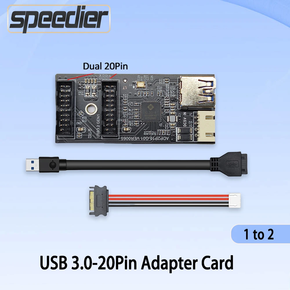 USB3.0 Front One Point Two 19 Pins To USB 3.1 C TYPE-E Adapter Double Head 20Pin Expansion Card, U3-084 adapter card