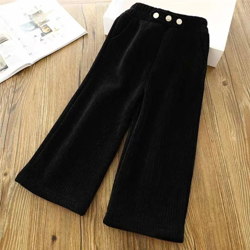 Girls Thick Wide Leg Pants Winter Autumn Big Kids Plus Velvet Warm Trousers Children Padded Casual Long Pants 4-12 Years