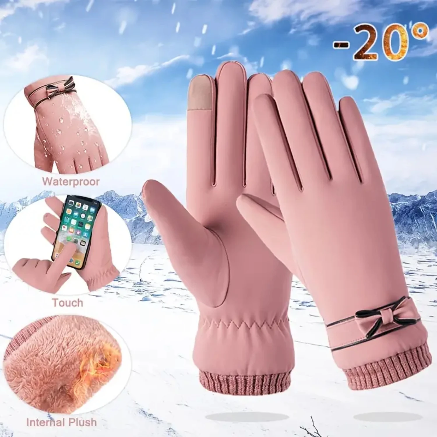 Fashion Plush Warm Womens Gloves Touch Screen Winter Gloves Outdoor Sports Windproof Waterproof Gloves White face paint Hena