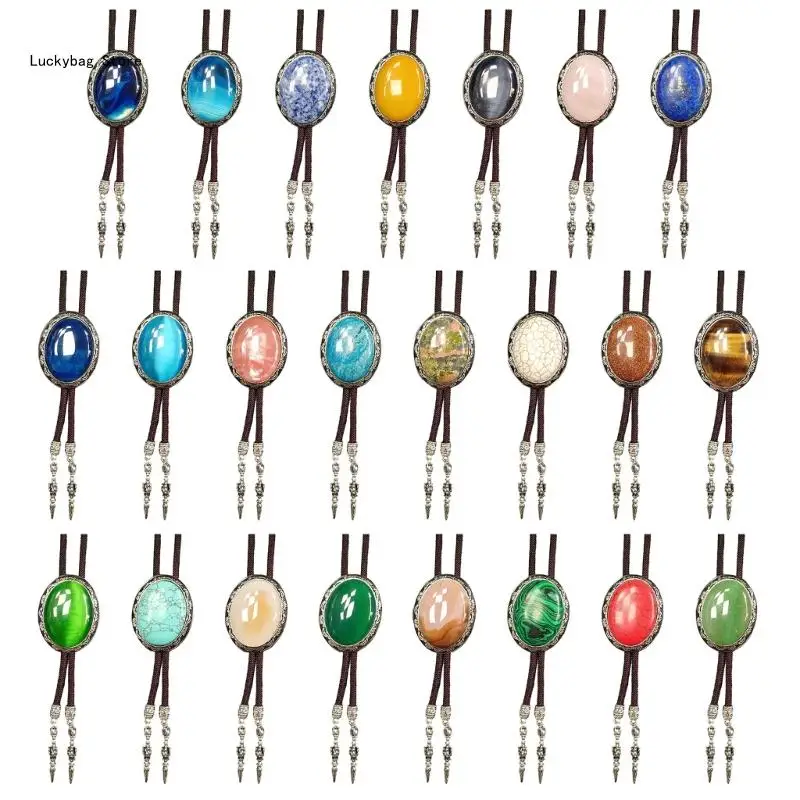 

Men's Fashion Accessory Bolo Tie with Oval Stone Adjustable Cord Necktie