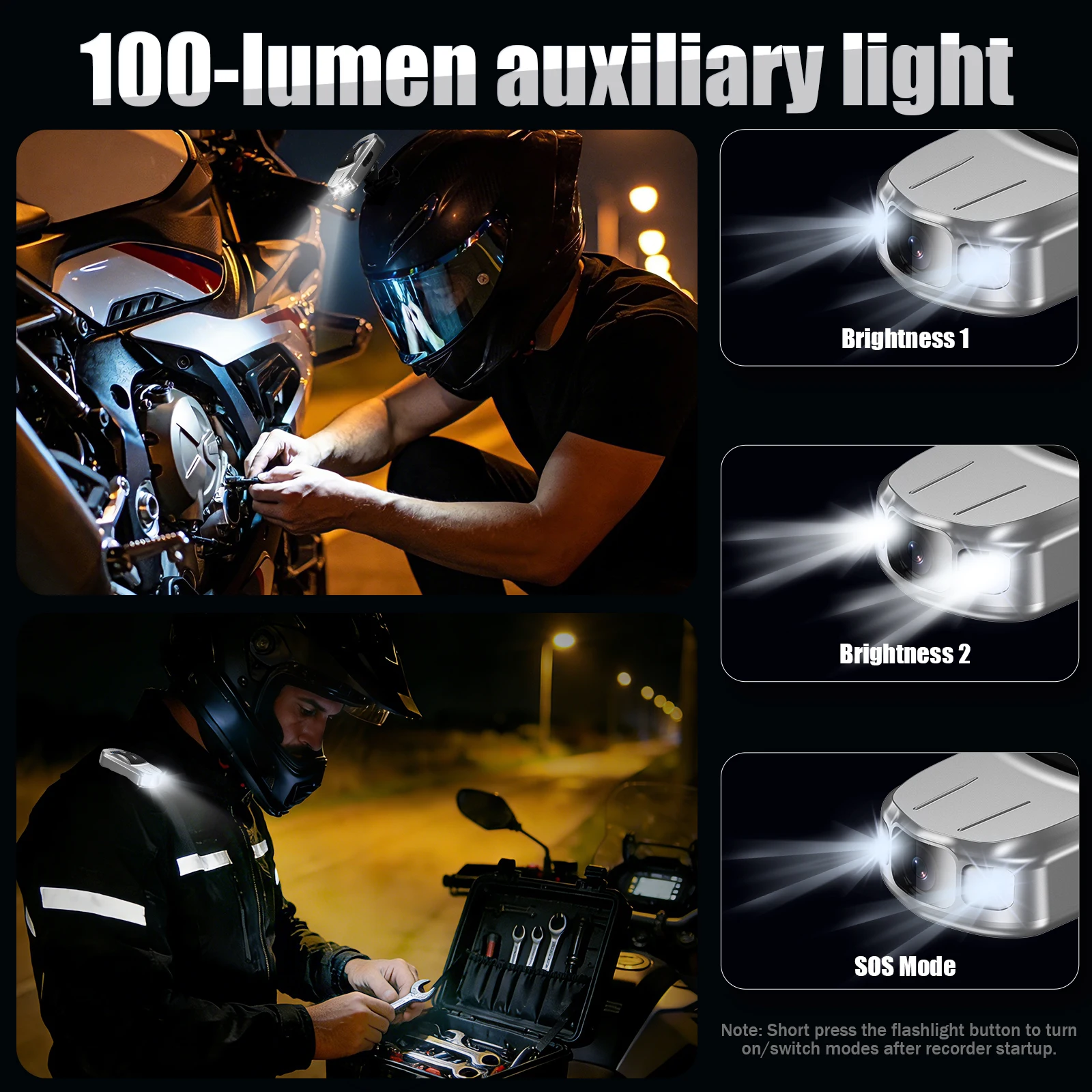 KEBIDUMEI 2K HD DVR Motorcycle Camera IPX6 Waterproof 100° Angle Dashcam Motorcycle Bike Helmet Cam Bicycle Bike WiFi Connection