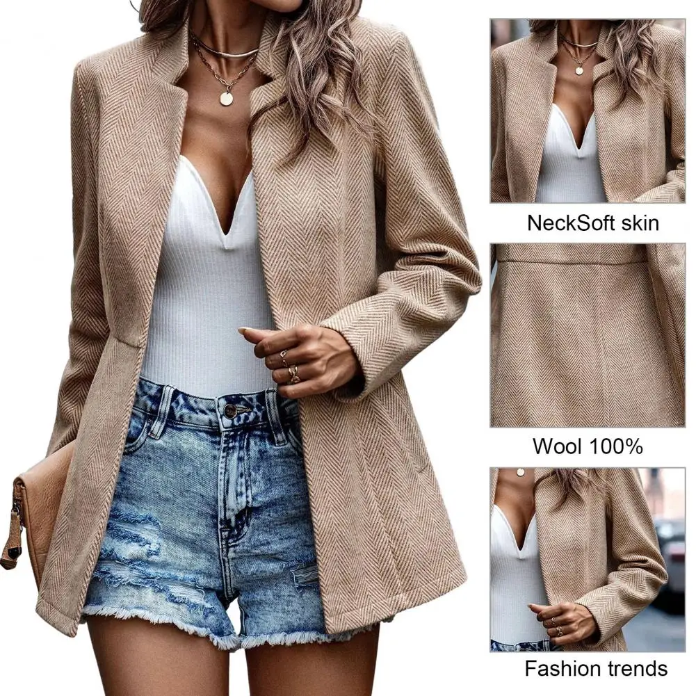 Business Casual Women Suit with Flap Pockets Fashionable Women's Woolen Elegant Office Attire for Autumn/winter with for Formal