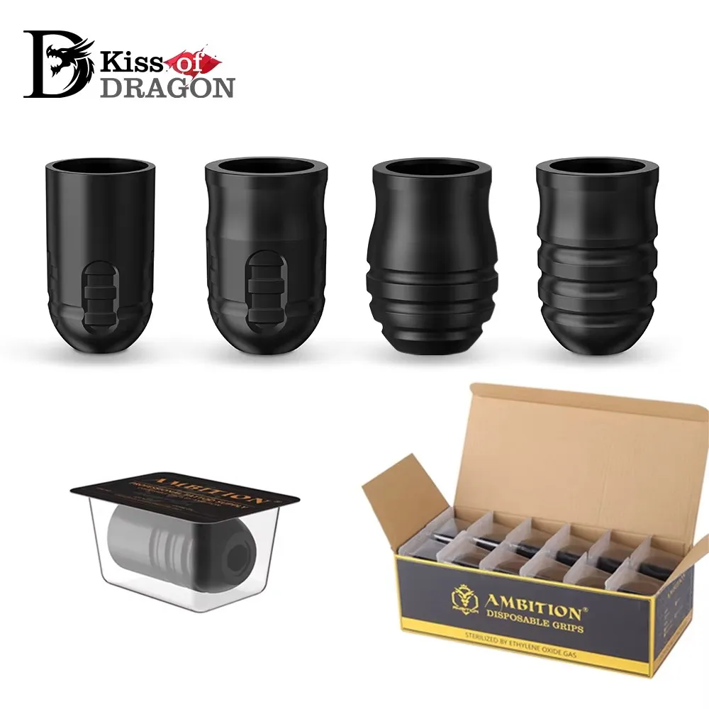 Kiss of Dragon Ambition Disposable Tattoo Grip 12pcs Size 34-42mm Silicone Material for Hunter Max Wireless Tattoo Machine Pen