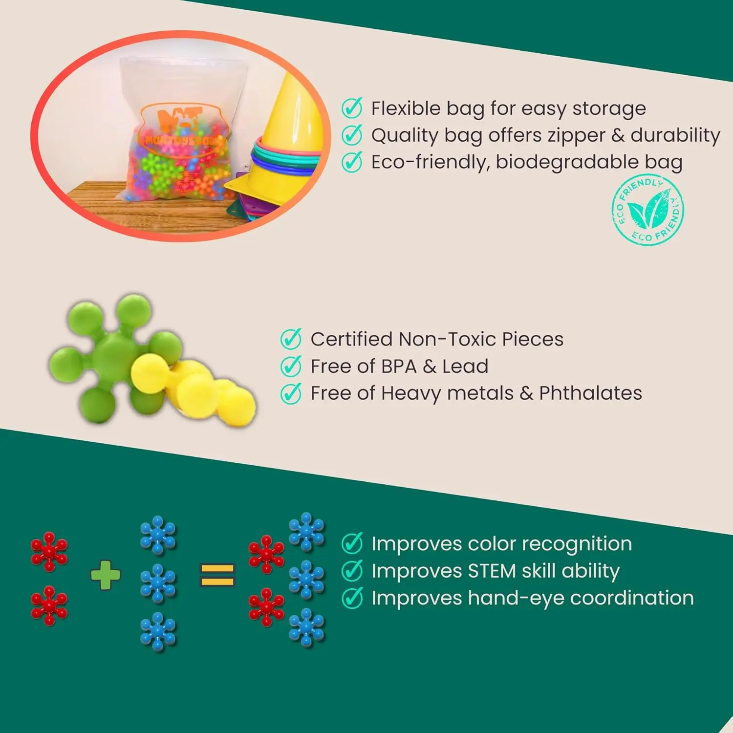 200 stuks in elkaar grijpende plastic bouwstenen |   Bouwspeelgoed |   STEM-speelgoed |   Peuterspeelgoed |   Educatief speelgoed |   Montessori speelgoed |   K