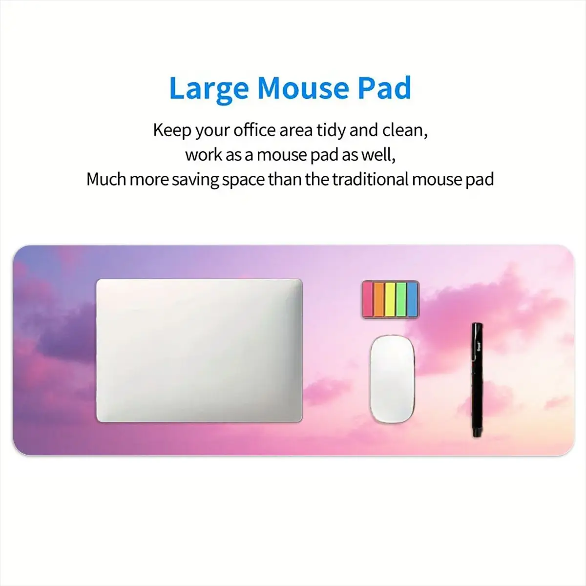 قطعة واحدة من لوحة ماوس Dreamy Pink Sky، مقاس كبير 31.5 بوصة × 11.8 بوصة، قاعدة مضادة للانزلاق، مثالية للاستخدام المكتبي.