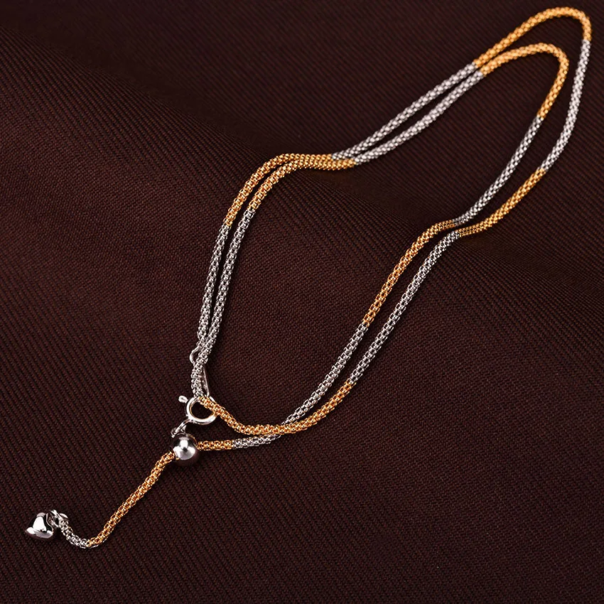 

Серебро 925 пробы, два тона, тонкое ожерелье-цепочка с попкорном, 1,7 мм, женские итальянские ювелирные изделия, модные блестящие ожерелья-колье 50 см