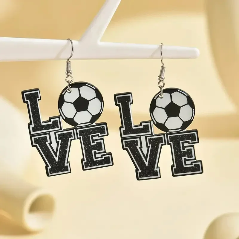 Fashion Football and Baseball LOVE English Letter Acrylic Dangle Earrings Creative Design for Sport Competitions Holiday Jewelry