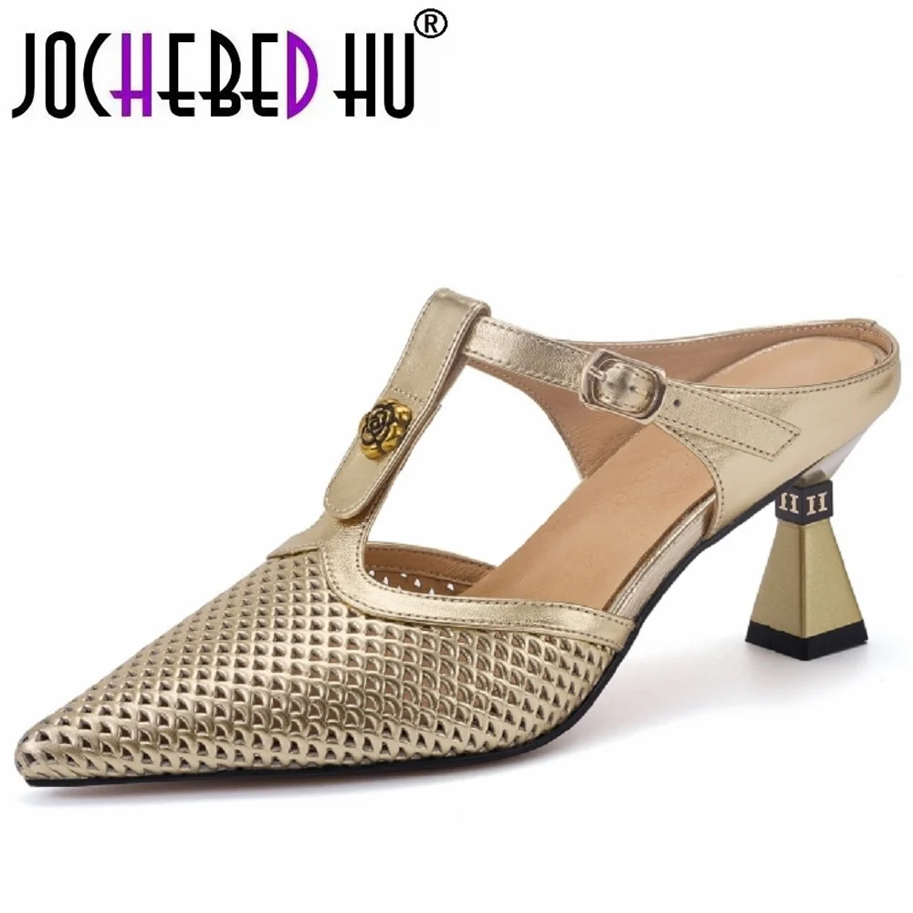 

【JOCHEBED HU】Новые летние сандалии с заостренным носком, женская обувь ручной работы из натуральной кожи, брендовая обувь на шпильке, на высоком каблуке, размеры 34-40