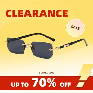 Clearance_Rimless Sunglasses Rectangle Fashion Popular Women Men Shades Small Square Sun Glasses For Female Male Summer Travelin