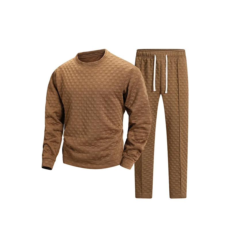 European Size Men's Autumn Textured Tracksuit Set American Style Casual Sweatshirt & Straight Leg Joggers Two Piece Outfit 2026 view 2