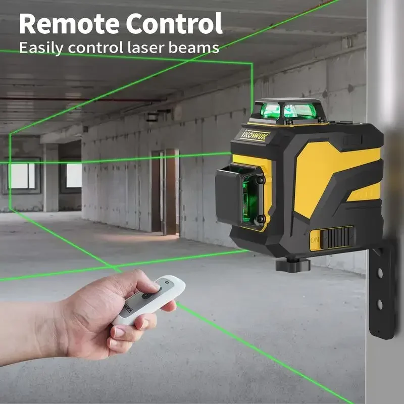 Laser Level, 3x360° Cross Line Laser for Construction and Picture Hanging, 3D Vertical, 12 Green Lasers with Self-leveling