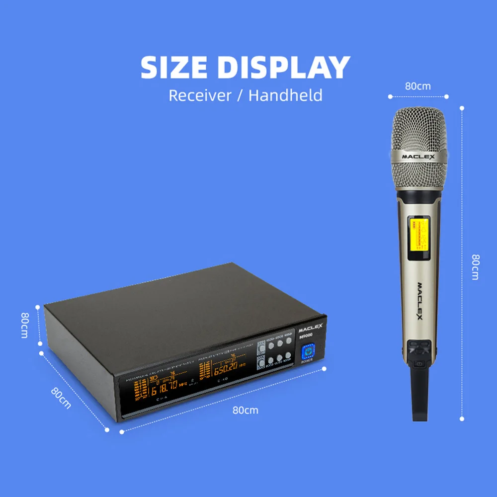 M9000 Maclex Performance Stage, UHF, larga distancia, profesional, inalámbrico, alta calidad, doble canal, Metal, Handhel micrófono SyE