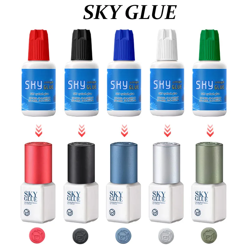 SKY S+ Glue 5g False Eyelash Extension Supplies 1s Fast Dry Black Korea Strongest Adhesive Red Cap with Original Bag Tool