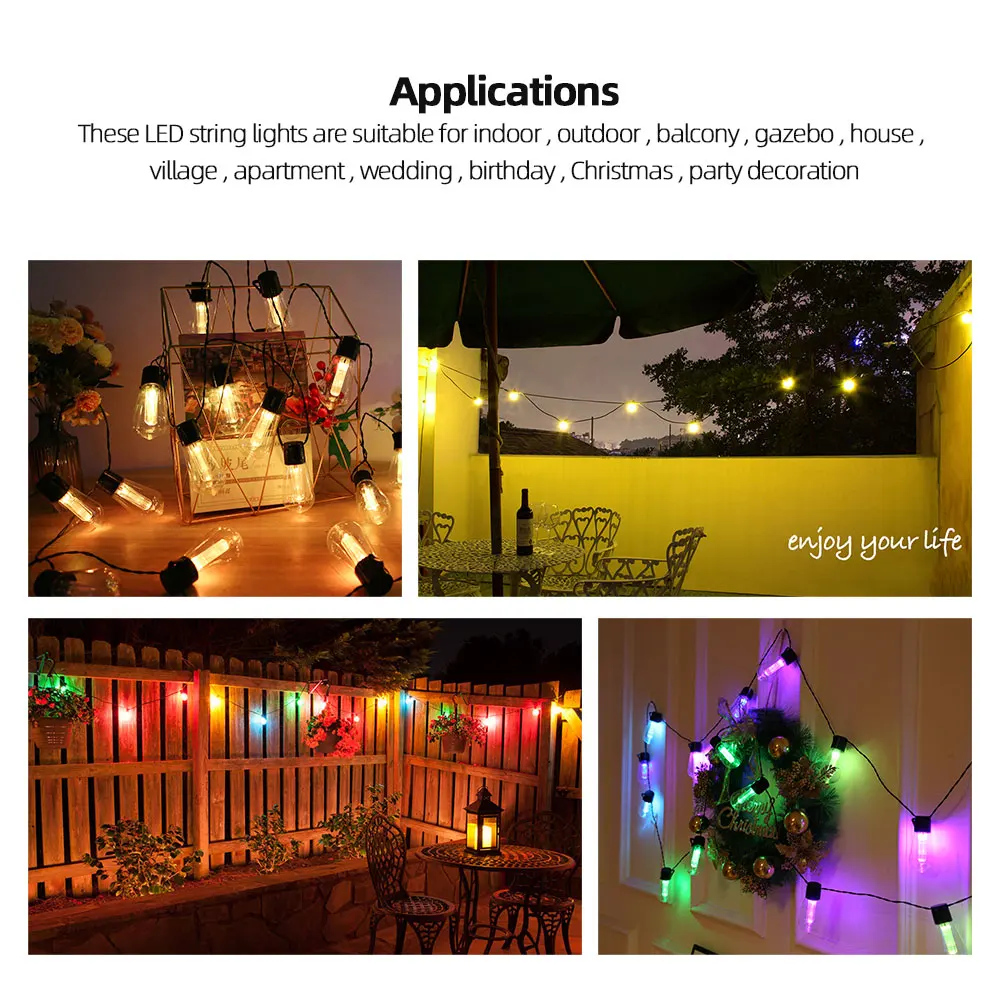 S14 Outdoor Light String, Solar/USB Upgrade RGB Colorful Synchronous Commercial Grade Weatherproof Outdoor Garden Light