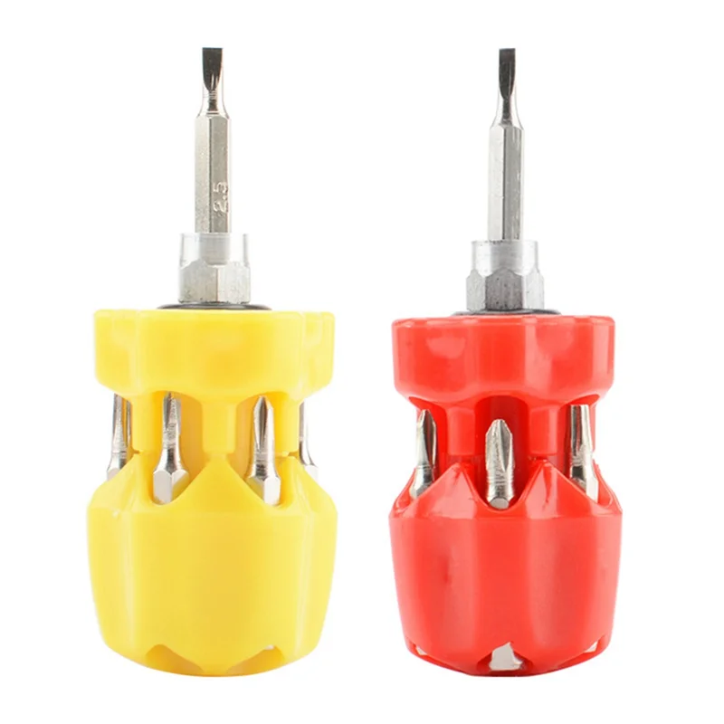PTST 2Pcs 6-In-1 Multifunctional Screwdriver Set Hand Tools Screwdriver T-Head Multi-Specification Screwdriver Yellow+Red