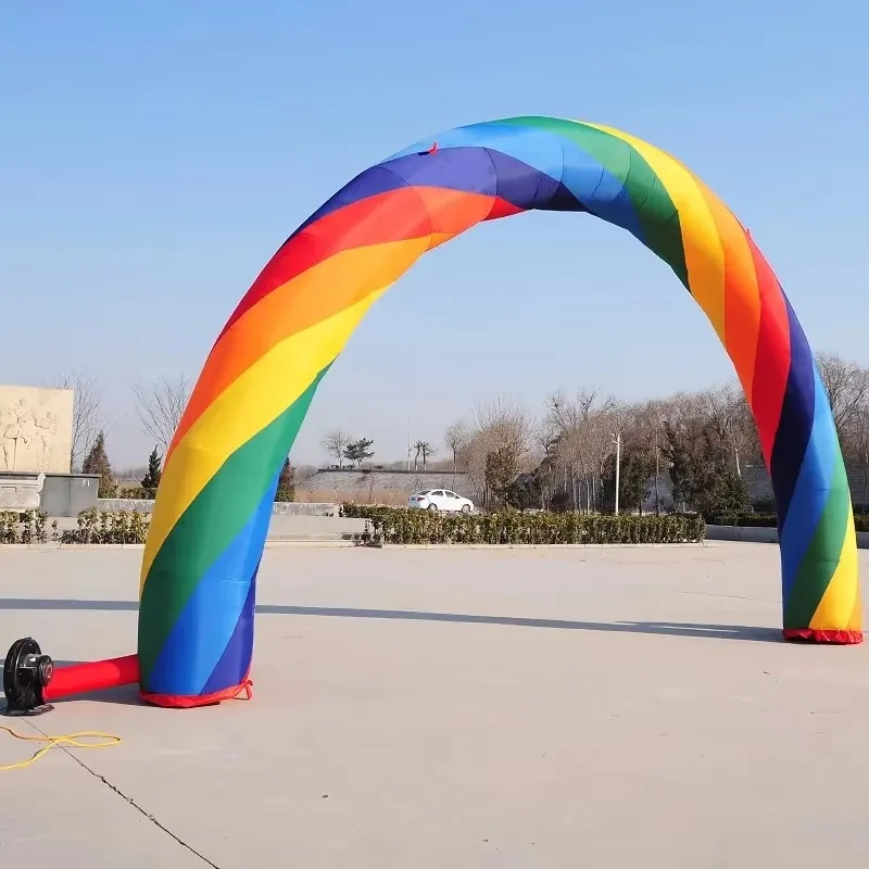 6M Colorful Rainbow Inflatable Arch with Blower, Air Door for Wedding Opening Kids Celebration Event