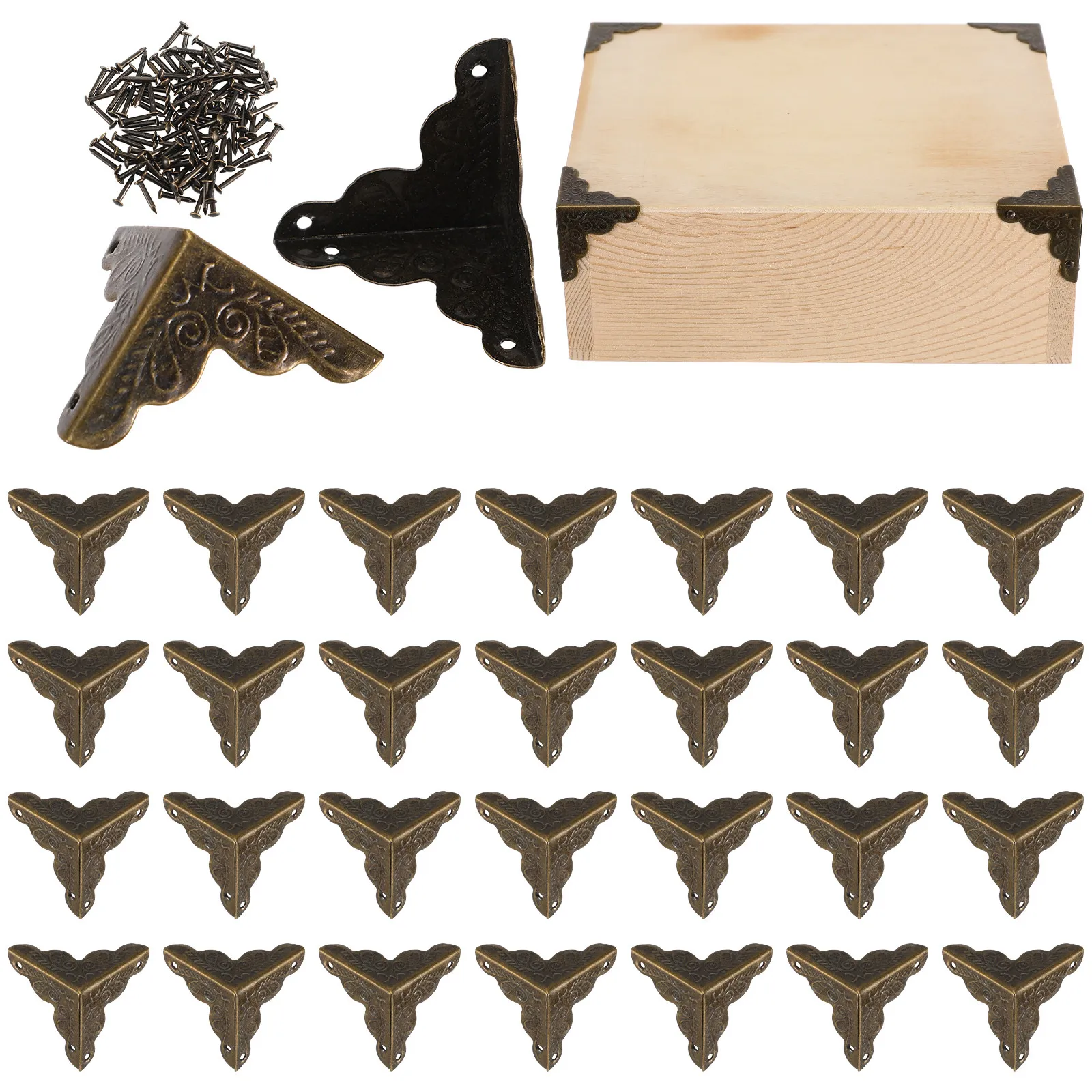 30Pcs Vintage Metal Corner Protectors Decorative Dust Guards for Furniture Tables Cabinets Chests Dressers Staircases