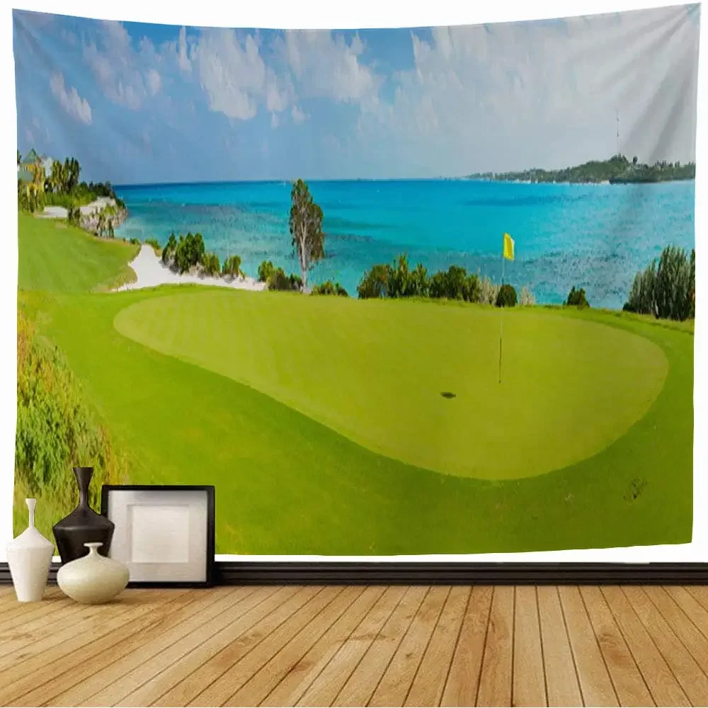 

Golf Course Meadow Tapestry Blue Sky Outdoor Sports Recreation Parks Tapestry Wall Hanging Decor for Bedroom Living Room Dorm