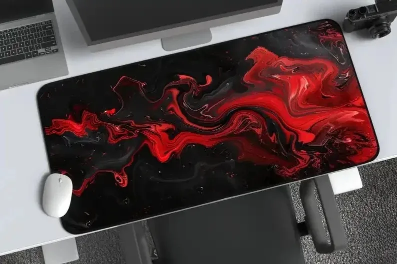 Cool Black and Red Mousepad, Abstract Lava Flow Desk Mat, Large Mousepad for Gaming & Home Office, Cool Gift for Gamer