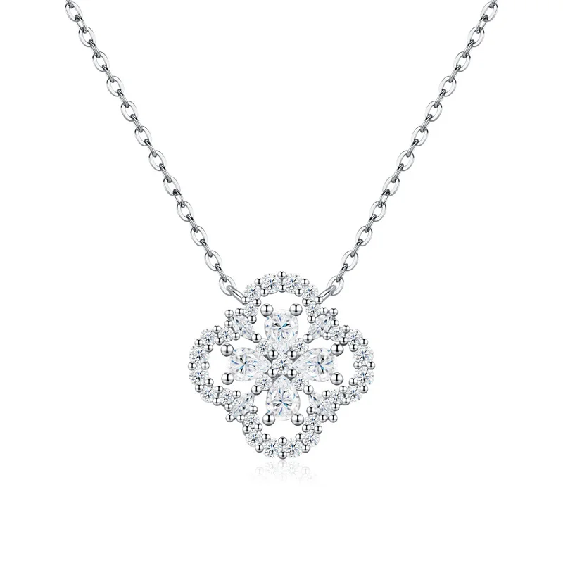 ZFSILVER Fashion Luxury Classic s925 Silver Moissanite Design Hollow Clover Necklace Charm Women Accessories Jewelry Gift N18110