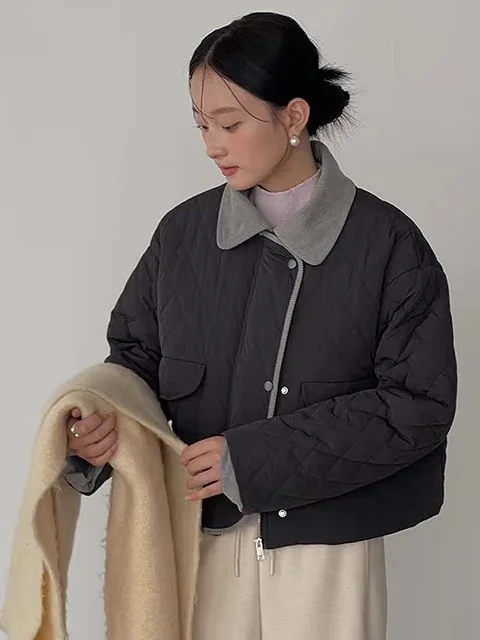 Manteau matelassé en coton pour femme, col Jaet, chaud, Vintage, doux, petite taille, hiver