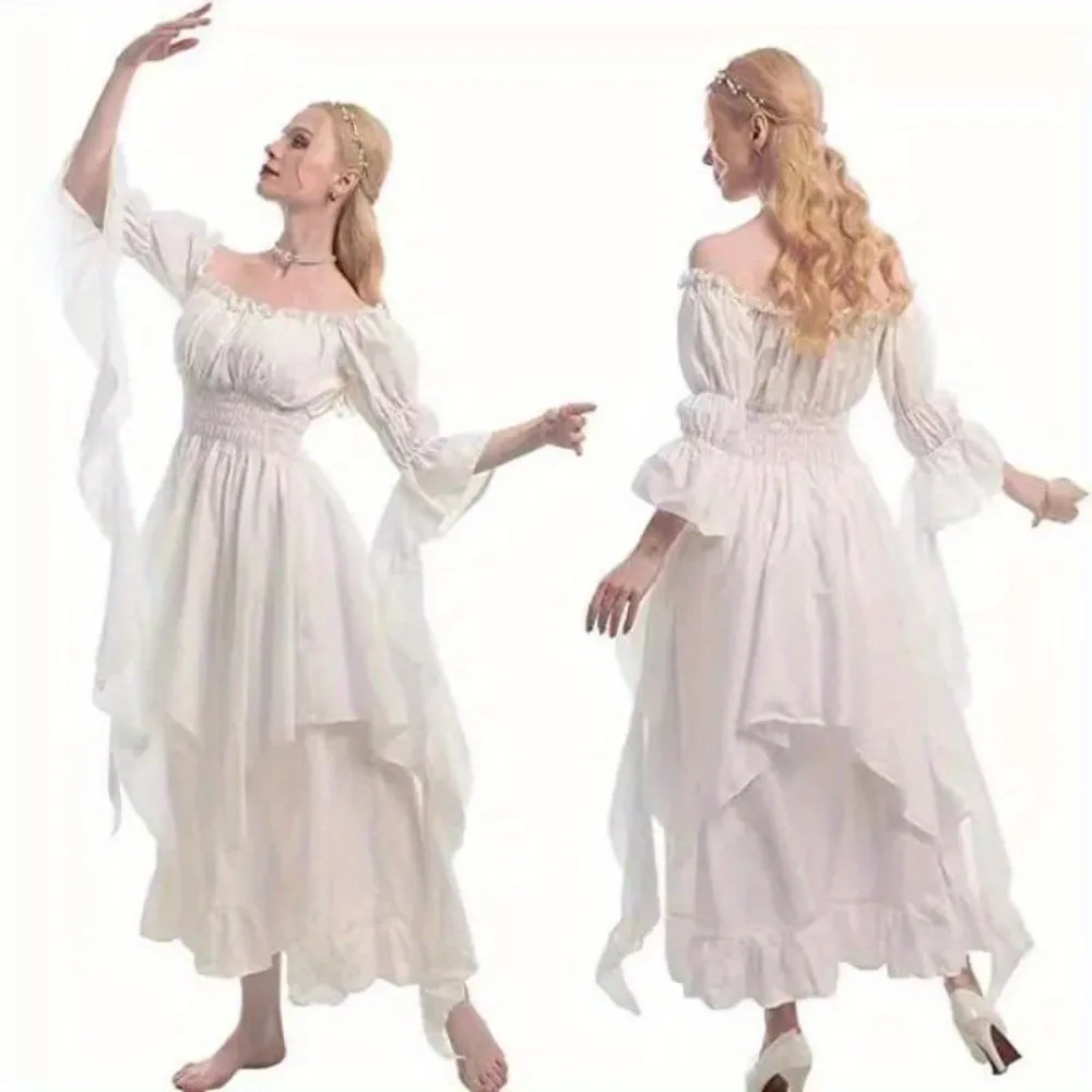 

Vintage Medieval Halloween cosplay Revival Dress Bundle Waist Corset Court Style Long Dresses Women's Play Costumes