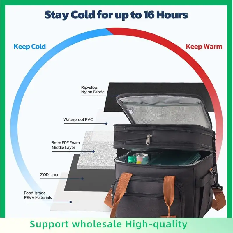 

ABSF Insulated Lunch Bag Waterproof Double-Layer Cooler Bag Expandable Outdoor Picnic Bag