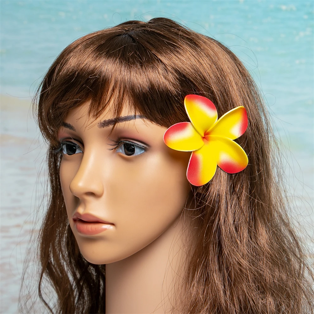 8개 EVA 폼 인조 플루메리아 하와이 프랜지파니 귀이개 머리 장식 꽃 (파티용)