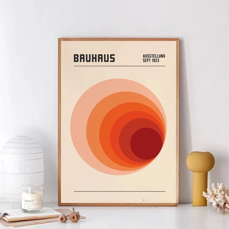Orange Bauhaus Retro Art Prints Exhibition Posters Circular Geometric Shape Canvas Painting Living Room Wall Pictures Decor view 3