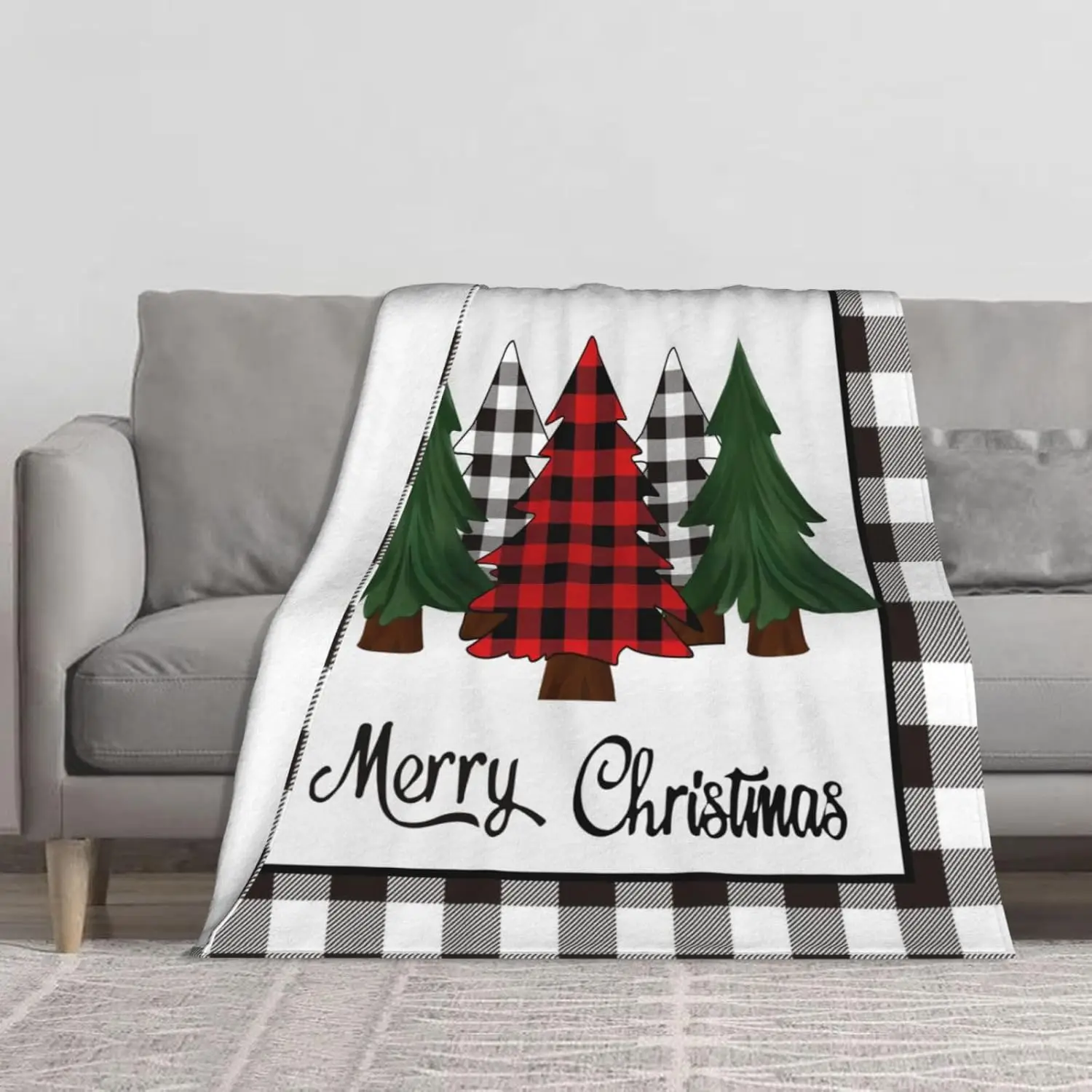 

Christmas Throw Blanket,Black and White Buffalo Plaid Fleece Blanket for Adult,Fleece Blanket(Black&White, 50" W X 60" L)