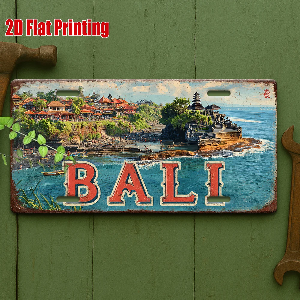 Home Office Bali - Bali Coastal Temple License Plate Tin