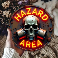 Vintage Warning Poster Wall Art: Retro Neon Skull Hazard Area Sign, Infusing an Edgy Vibe into Bars,Cafes,Beach Houses&Backyards