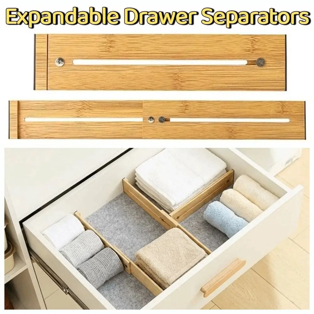 Bamboo Retractable Drawer Dividers Creative Secure Fit Adjustable Partition Board DIY Punch-free