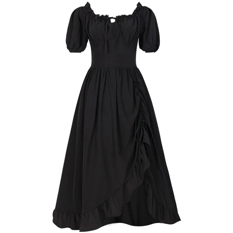 Abito da donna a corsetto attillato stile Renaissance Cottagecore, monospalla, plissettato, lunghezza media, da sera, da principessa