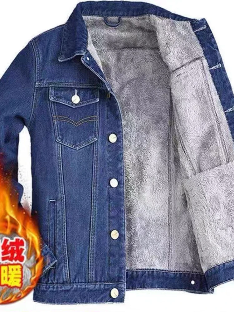 

Мужская джинсовая куртка Thiened Fce на подкладке, теплая, устойчивая к грязи и ношению на зиму, свободная рабочая одежда большого размера