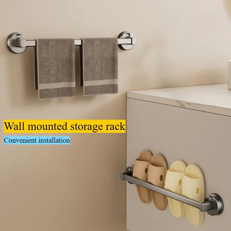 Bathroom towel rack, single pole suction cup installation slipper rack, multi-functional wall-mounted storage rack