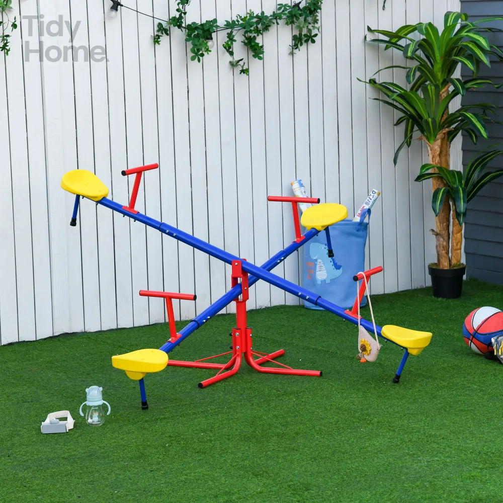 

Outdoor Kids Seesaw,Teeter Totter with 360° Spinning, 4 Seater Seesaw Outdoor Playground Equipment , kids Aged 3-8 Years Old