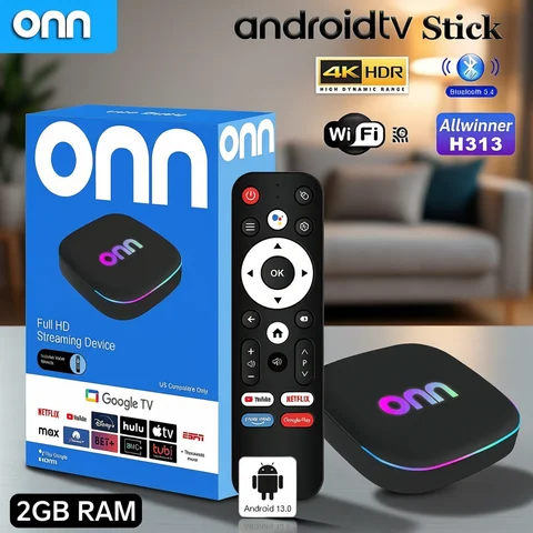 Onn 4K Android 13 Smart TV Box 4K Quad Core Set-Top Box 5G Connectivity 2GB RAM Voice Remote for Streaming Media Player