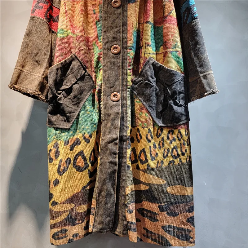 

Street chic hooded longline denim jacket. Mix of knit & denim with bold contrast colors & print. Stand out this fall!